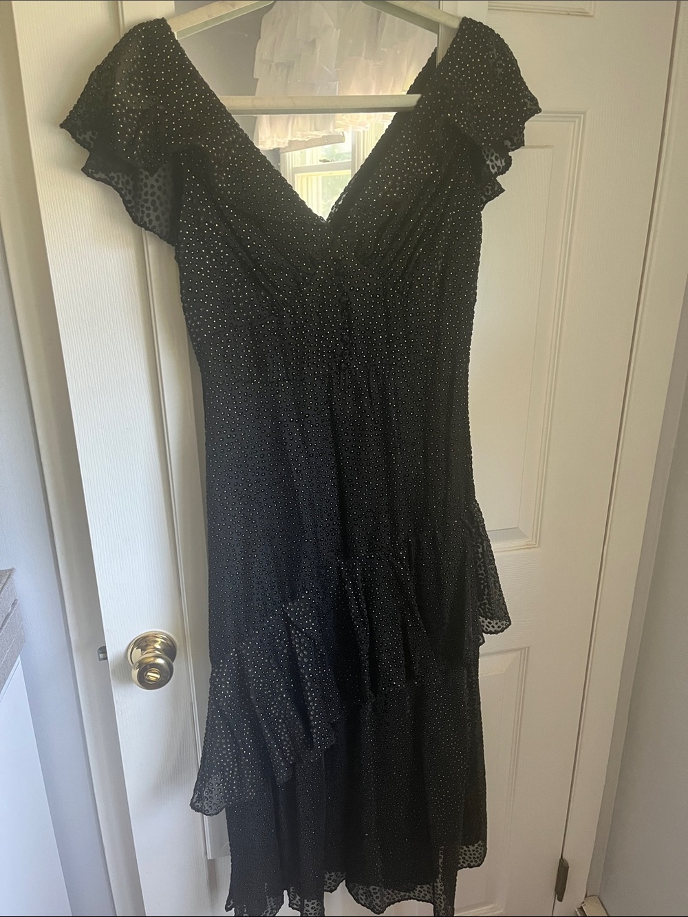 Monique Lhuillier Black with Gold Dot Midi Dress